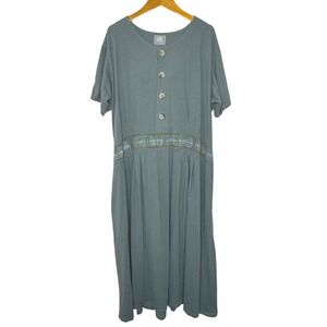 Vintage Blue Fish Maxi Shirt Dress Button top Size 2